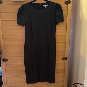 ANTONIO MELANI Charcoal Grey Midi Puff Sleeve Sheath Dress